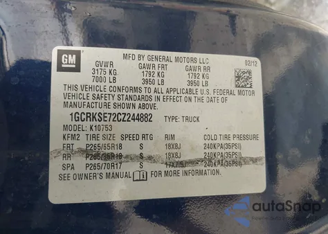 2012 Chevrolet Silverado 1500 Lt z USA, uszkodzony, nr VIN 1GCRKSE72CZ244882